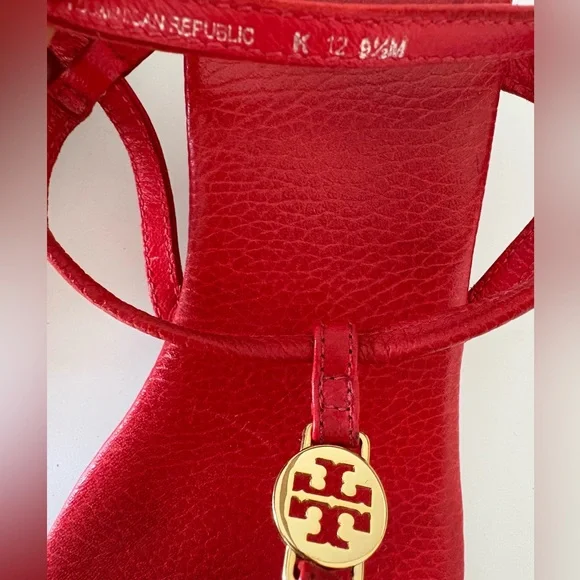 Tory Burch Emmy Leather Thong Wedge Sandals Red 9.5M - Picture 4 of 6